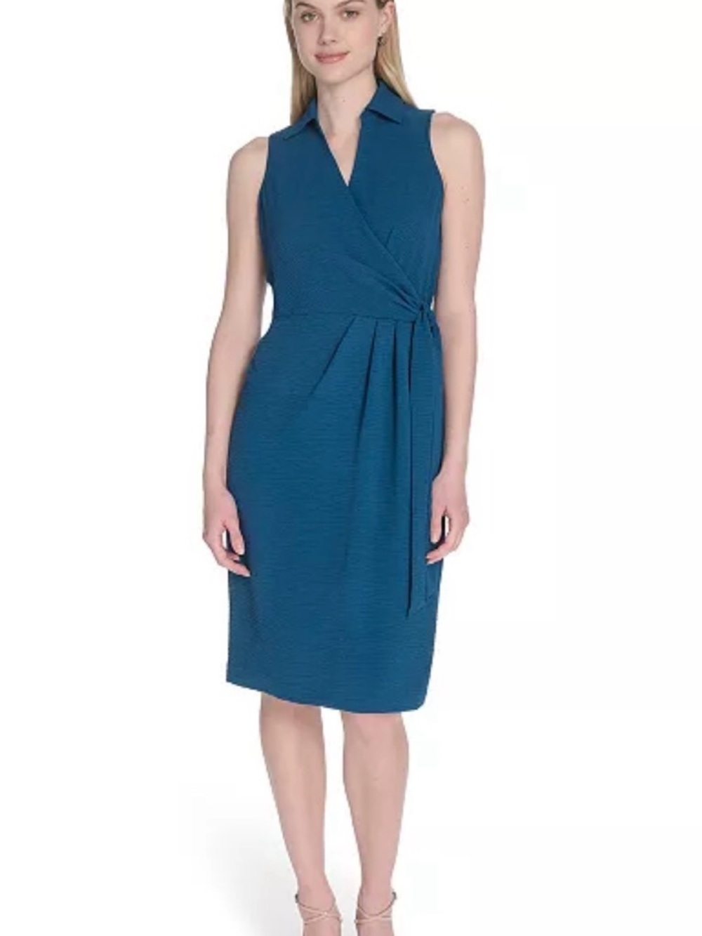 New Calvin Klein Sleeveless Teal Wrap Sheath Dress